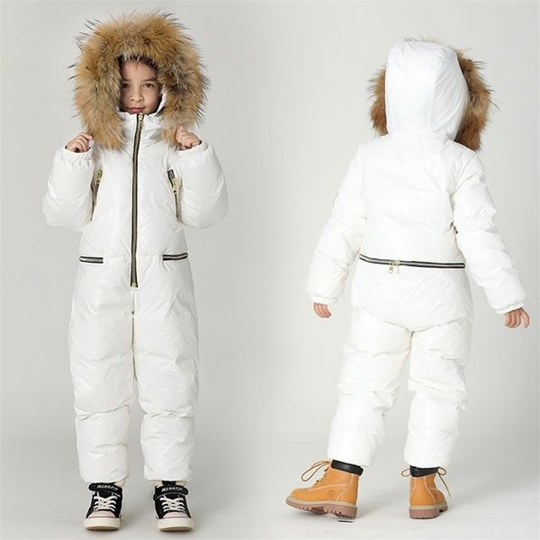 

large size children's jumpsuit down jacket winter boys ski suit girls thick warm winter outwear kids siamese down jacket 211203, Blue;gray