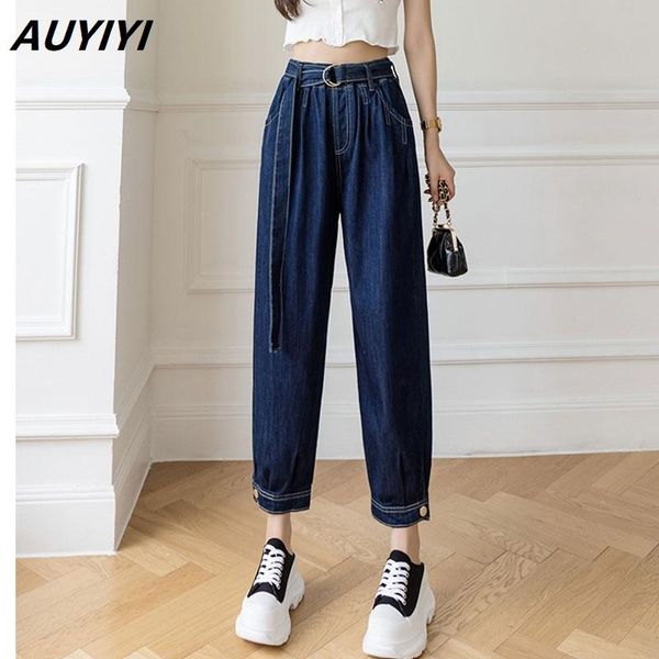 

women's jeans autumn thin material fashion high waist corset harem pants loose and breathable old style casual trend, Blue