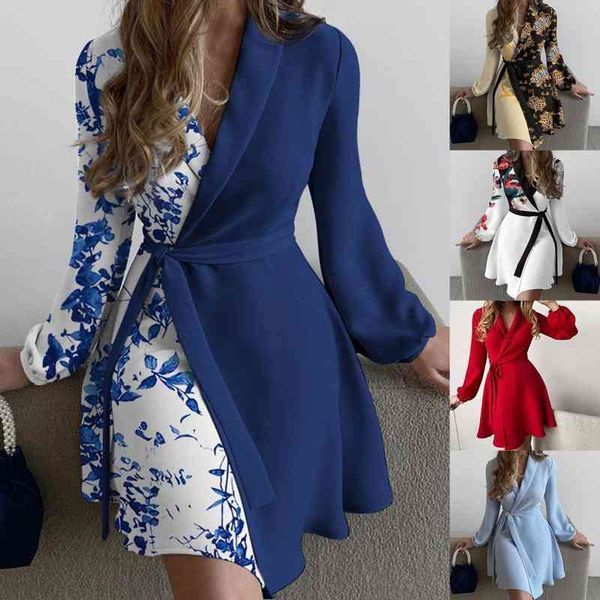

Comfy Stylish Floral Print Belted Shirt Dress Autumn Winter Formal Dress Single Breasted For Banquet, Black;gray