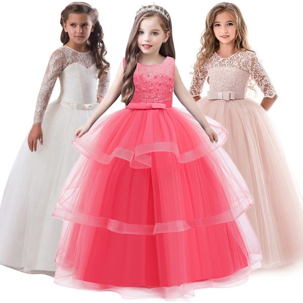 

teens girls princess dress children evening party dress flower girls wedding gown kids dresses for girls costume 8 10 12 14 year 210303, Red;yellow