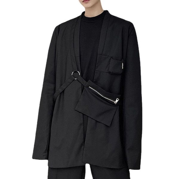 

men's suits & blazers men removable strap bag loose casual suit jacket japanese korean streetwear vintage fashion coat blazer man, White;black