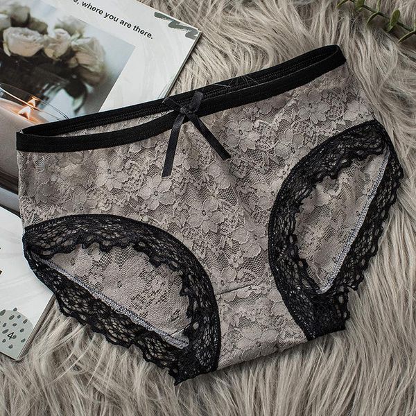 

women's panties lace underwear ladies low-waist transparent mesh breathable briefs for summer large size l-xl bow lingerie, Black;pink