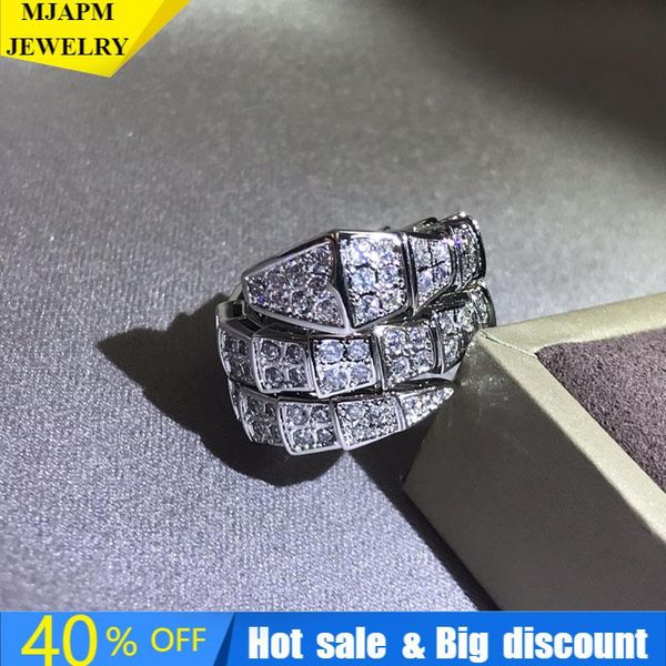 

cluster rings sterling silver 925 full zircon three-ring snake ring fashion classic for women's wedding jewelry, Golden;silver