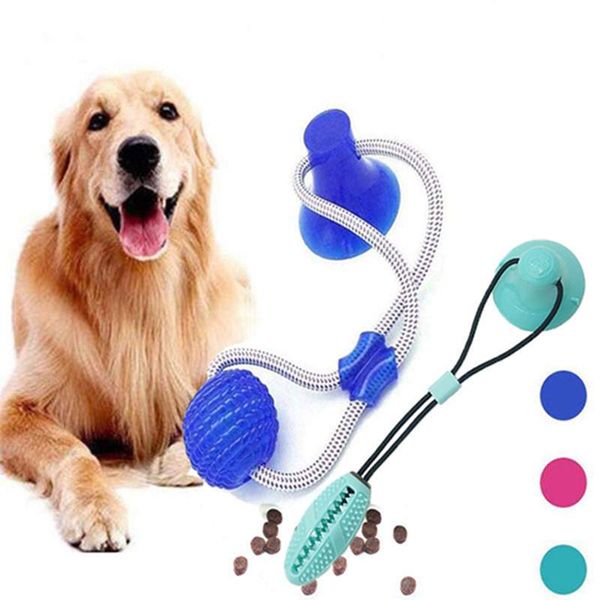 Pet Molar Bite Toy Multifunzione Giocattoli mordaci per cani Palla da masticare in gomma Pulizia dei denti Elasticità sicura Ventosa morbida per la cura dei denti WY1325