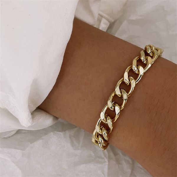 

punk chain bracelet for women hollow geometric heavey metal wide adjustable bracelets jewelry accessories, Black