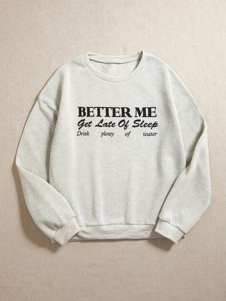 

slogan graphic drop shoulder thermal sweatshirt n53v#, White;black