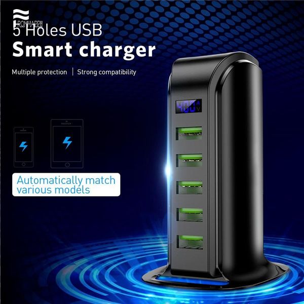 

hubs 5 ports usb charger hub led display multi charging station dock universal mobile phone deskwall home us eu uk plug