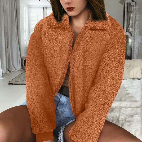 

women's jackets 4# wholesale women zippered cardigan plush warm cotton long sleeve coat solid thicken sweatshirt, Black;brown