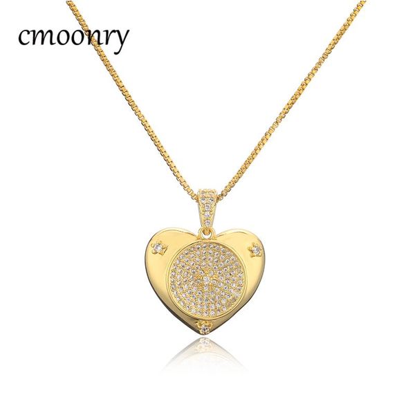 

pendant necklaces cmoonry brand gold color copper wedding jewelry female engagement necklace fashion cz heart for women gift, Silver