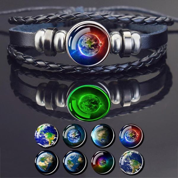 

charm bracelets esspoc earth po glass cabochon bangle bracelet steampunk black leather handmade for men jewelry accessory wholesale, Golden;silver