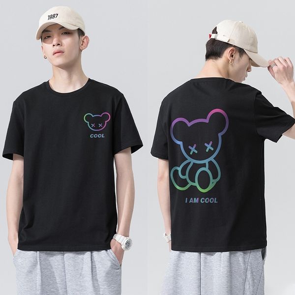 

little bear t-shirt fashion brand street and women's same lovers' wear youth pure cotton versatile round neck short sleeve, White;black