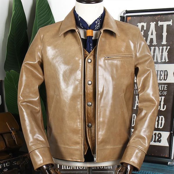 

men's leather & faux tuscan batik bright slim fit jacket lapel motorcycle, Black