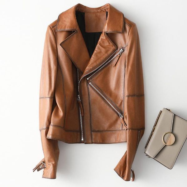 

women's leather & faux hair on behalf of 2021 autumn and winter coat short locomotive clothing sheep wholesale, Black