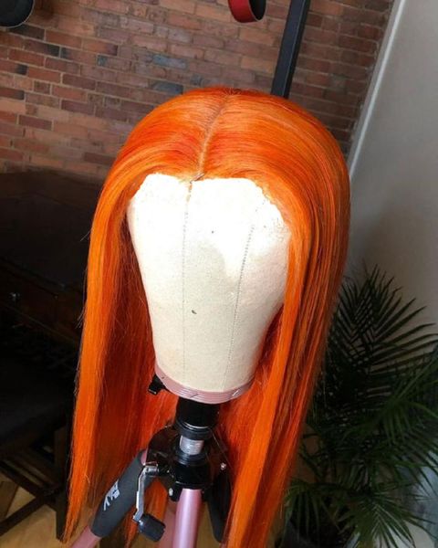 

synthetic wigs ginger orange colored heat resistant hair lace front wig long silky straight daily for women natural hairline, Black