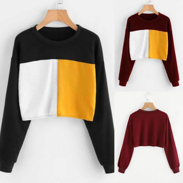 

women's hoodies & sweatshirts young girl solid color short sweatshirt youthful vitality autumn round neck long sleeve stitching fashion, Black