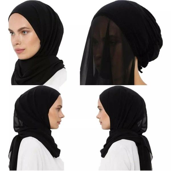 

ethnic clothing convinient jersery unerscarf patchwork heavy chiffon shawl set women muslim hijab with bonnet inner elastic rope use st, Red