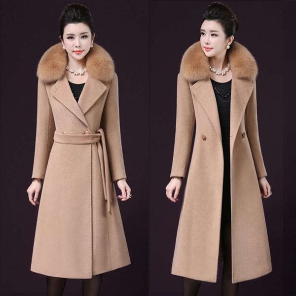 

fashion overcoat women's winter 2020 new waist close show thin woolen windbreaker coat with fur collar and foreign style, Black