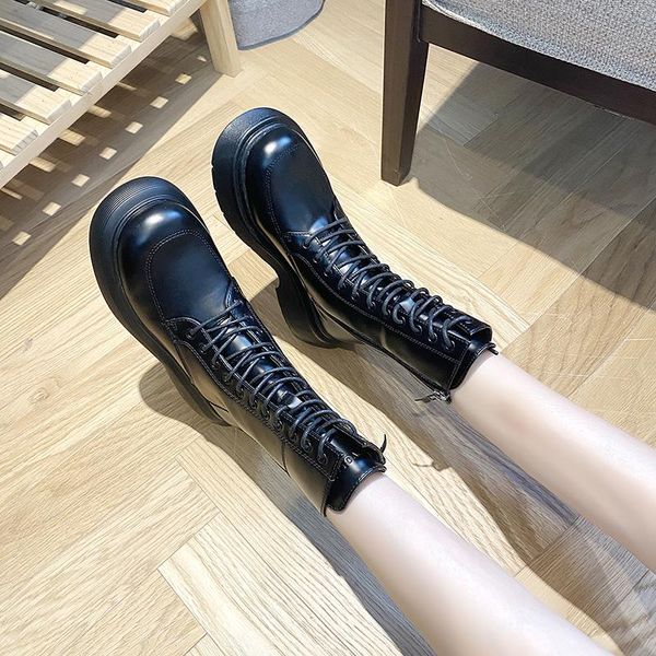 

boots female zipper lace up autumn shoes drop winter women ladies pu leather ankle fashion black platform