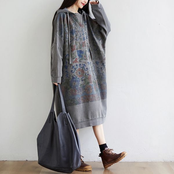 

hooded helisopus print dress denim sweatshirt women retro loose robe baggy pullovers long sleeve cowboy drawstring 5xnj, Black