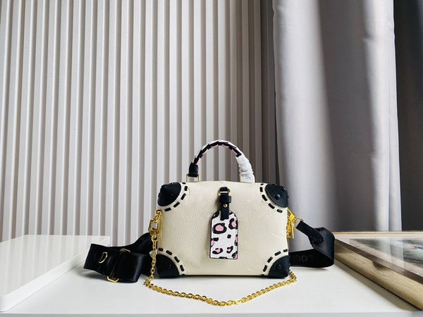 

designer women petite malle souple tote wild at heart shoulder chain bags m45571 square rivet wide strap ceossbody embossed real leather han