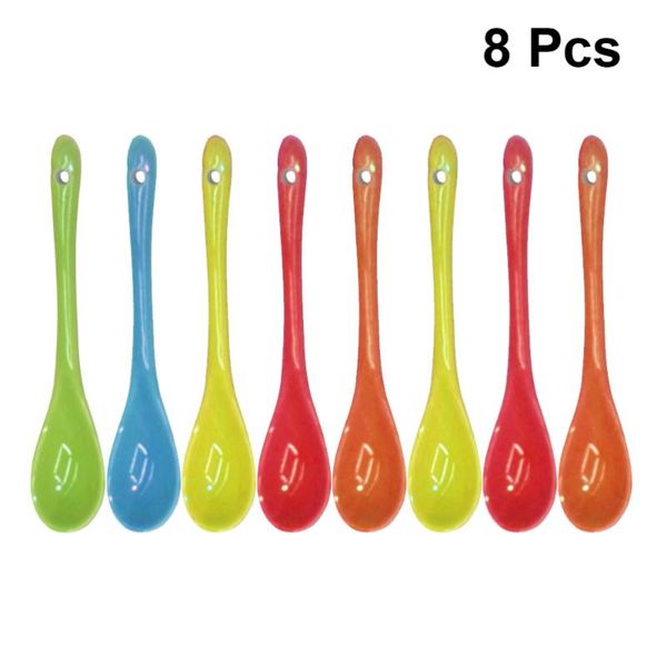 

spoons 8pcs 13cm ceramic spoon multi-function coffee scoop tea tableware for home restaurant (random color)