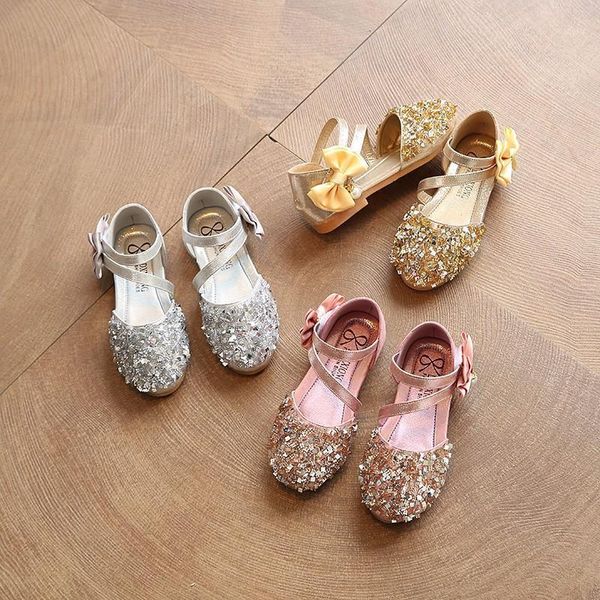 Sandalen Sommer Kleinkind Girls Pailletten Kinder Kinderschuhe Bogen koreanische Prinzessin Big Kids Sandal Gold Silber Party