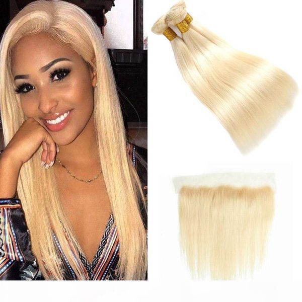 

indian human hair 3 bundles with 13 by 4 lace frontal 613# silky straight virgin hair products straight bundles with 13x4 frontal 8-28inch, Black;brown