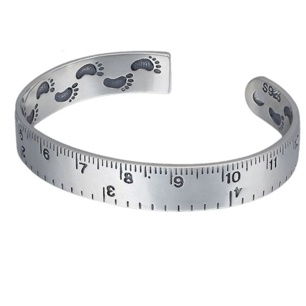 

2021 new solid s925 pure jewelry creative personality scale thai sier foot measuring rule open bracelet for men and women quin, Black