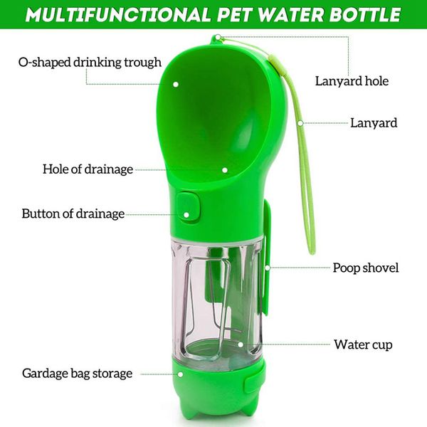 300ml outamateur cão viagem garrafa de água portátil pet beber garrafa multifuncional água ao ar livre para cães e gatos com cocô sh216s