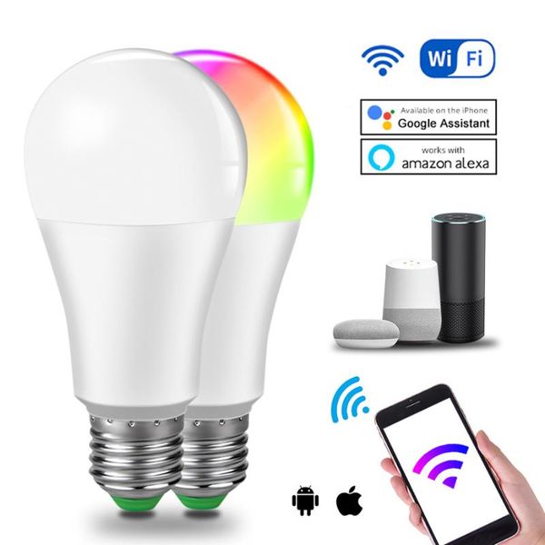 

bulbs e27 smart wifi bulb rgb+ww+cw fit alexa google assistant 15w 85-265v e14 b22 dimmable wake up light voice app control