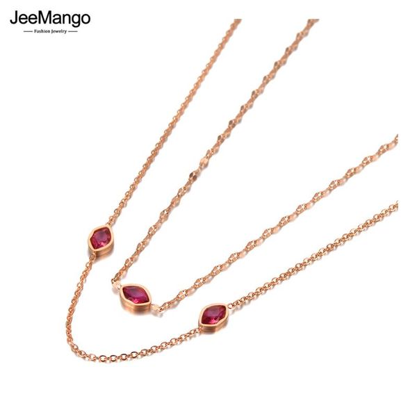 

chokers jeemango trendy titanium steel 3pcs red crystal lips charm pendant necklace jewelry rose gold bohemia for women jn20218, Golden;silver