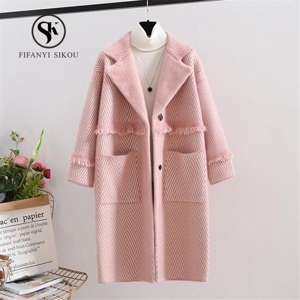 

women's sweaters 2021 winter mink cashmere long cardigan coat sweater women soft comfortable coats thick warm outerwear female, White;black