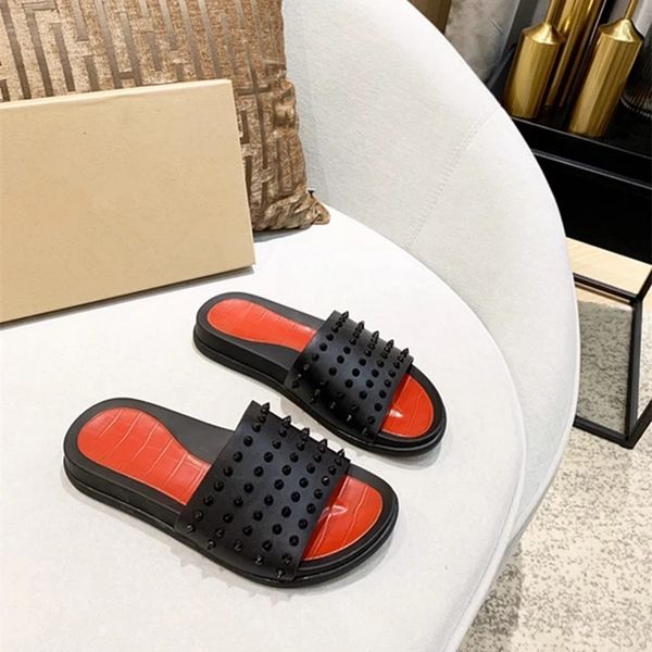 

slippers men's summer wear outdoor anti-skid rivets flip-flops fashion trend personality orange beach sandals red bottom tide 38, Black