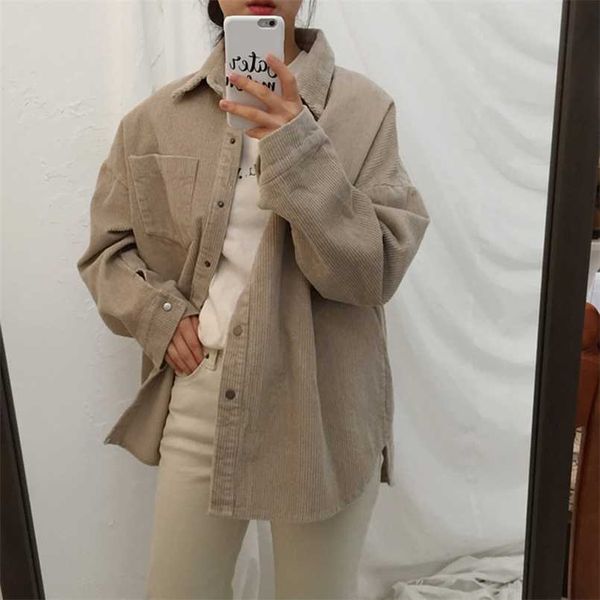 Harajuku Corduroy Jaquetas Mulheres Inverno Casacos de Outono Plus Size Overcoats Feminino Big Tops Cute Jaquetas Colorido Colorido 211014