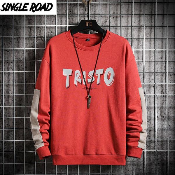

singleroad mens crewneck sweatshirt men 2021 spring print patchwork oversized harajuku japanese streetwear red sweatshirts men, Black