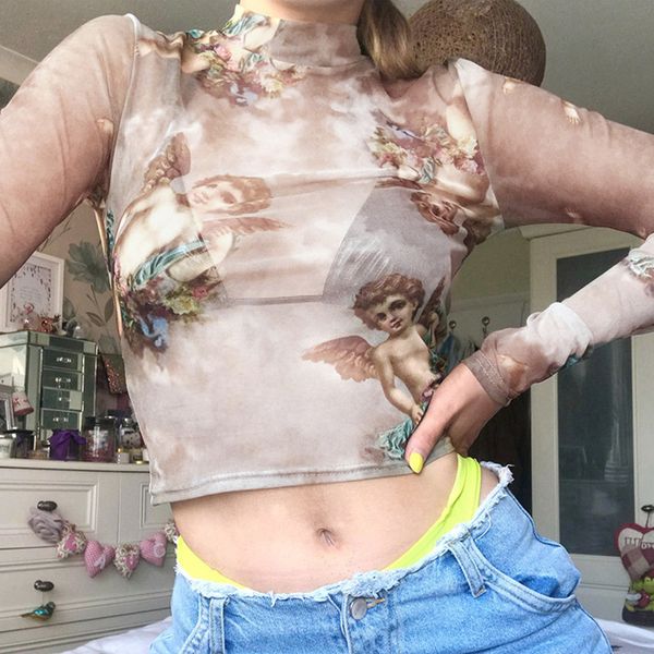 

recovery 021 women transparent mesh see through sheer slim coltrui new women's t-shirt, White