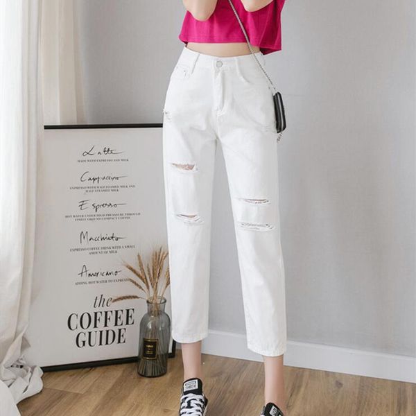 

woman jeans ripped clothes high waisted 2021 summer streetwear baggy wide leg vintage fashion stretch harajuku straight pants, Blue