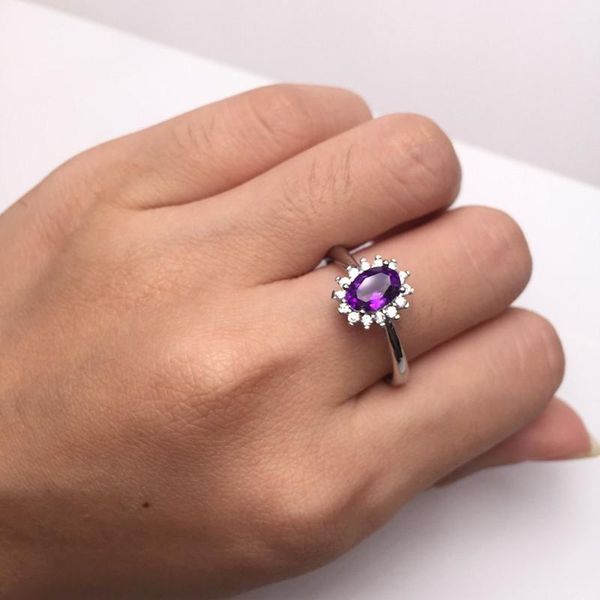 

cluster rings luxury natural amethyst ring elegant purple gemstone jewelry women adjustable party wedding gift, Golden;silver
