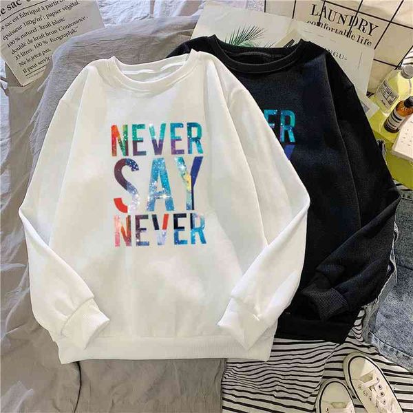 

hoodiesfashion plush round neck sweater women's new print loose in autumn and winter of 2021, Black
