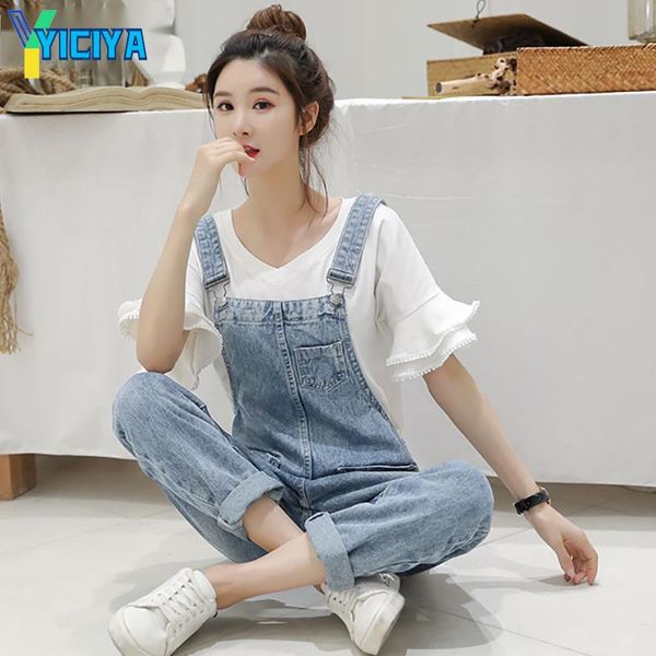 

women's jeans yiciya denim jumpsuits women spring overalls outwear office lady elegant long pants rompers baggy y2k jean met, Blue