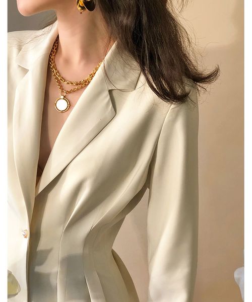 

2021 spring new turn down collar blazer slim waist vintage ladies coat casaco feminino for women blazers y9mt, White;black