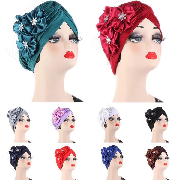 

indian muslim women hijab hat flower turban bonnet chemo cap cancer islamic hair loss head scarf head wrap arab beanie cover, Blue;gray