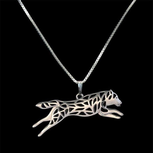 

pendant necklaces women leaping siberian husky running dog for lovers drop, Silver
