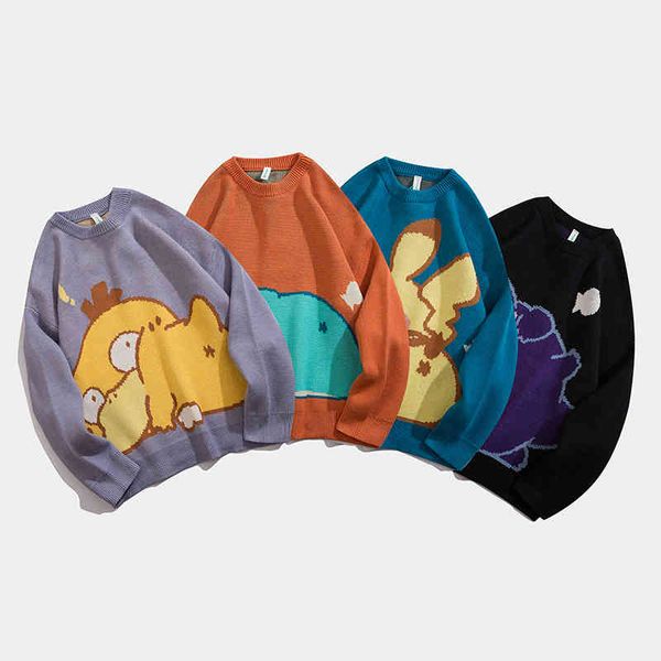 

sweater men streetwear harajuku hip hop cartoon fashion anime pullover women o-neck oversize casual couple male sweaters, White;black