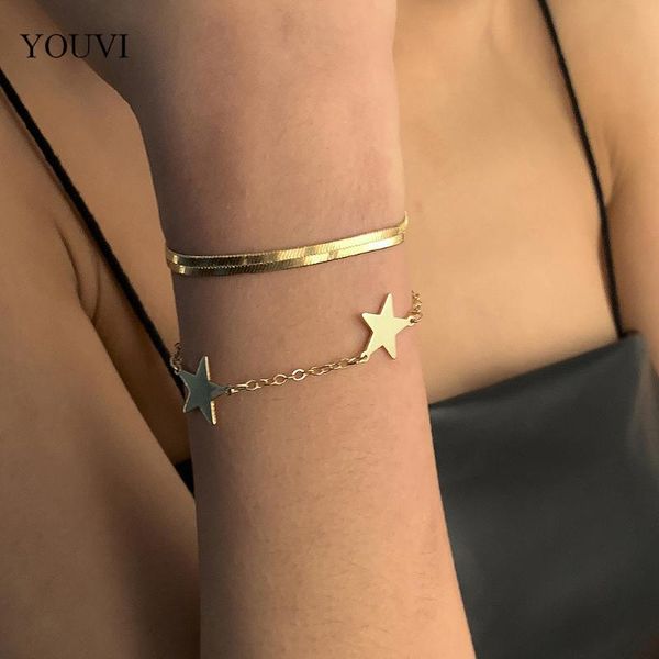 

link, chain youvi bracelets on hand snake chains couple for women jewelry men bracelet kpop metal star pedant bangles charm, Black