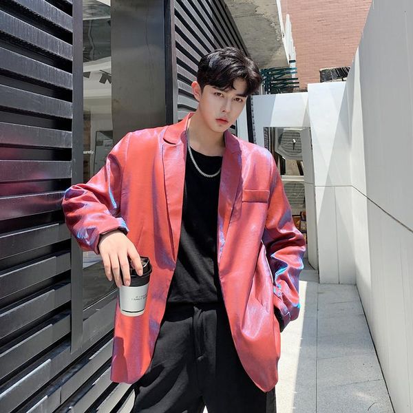 

men's suits & blazers mens chic lapel collar fashion retro korean style blazer nightclub jackets coats red black, White;black