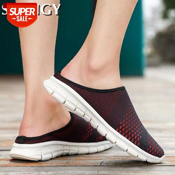 

summer men slippers mesh brethble casual shoes men soft comfortable outdoor beach male sandals walking shoes lazy light #7a8v, Black