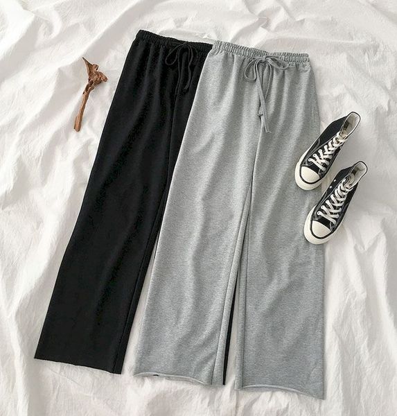 

elastic high-waisted student casual in early autumn 2021 new korean version of loose red net drape wide-leg long pants z0cz, Black;white