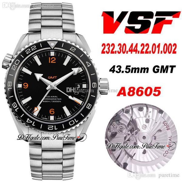 

vsf v2 diver 600m gmt 43.5mm a8605 automatic mens watch ceramics bezel black dial orange markers stainless steel bracelet 232.30.44.22.01.00, Slivery;brown