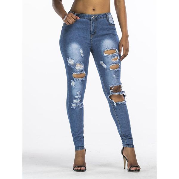 

women's pants & capris 2021 jeans trousers european and american explosion models large size elastic hole small feet female whwc626, Black;white